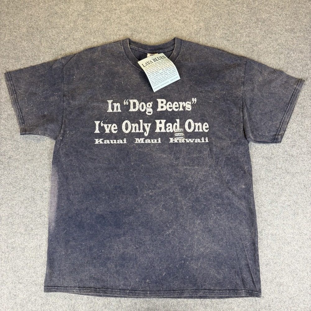 Lava Blues Hawaii T Shirt XL Dog Beers Coral Rock Dyed Funny Acid Wash NWT Blue